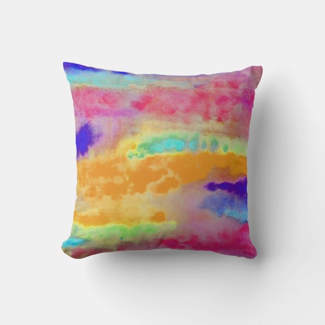 Colourful Watercolor abstract Throw Pillow (Front)