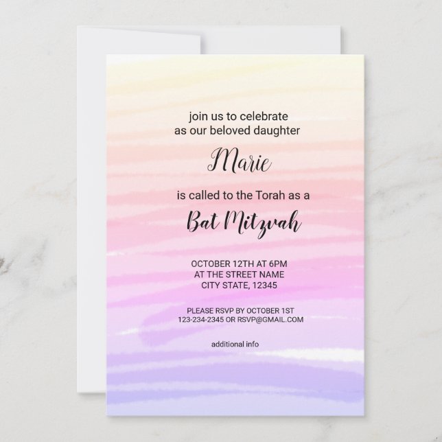 Colourful watercolor add your name text editable invitation (Front)