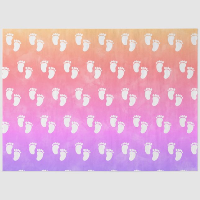 Colourful Watercolor Baby Shower Footprint Pattern Tissue Paper (Front)