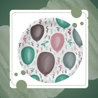 Colourful Watercolor Balloon and Sash  Paper Plate