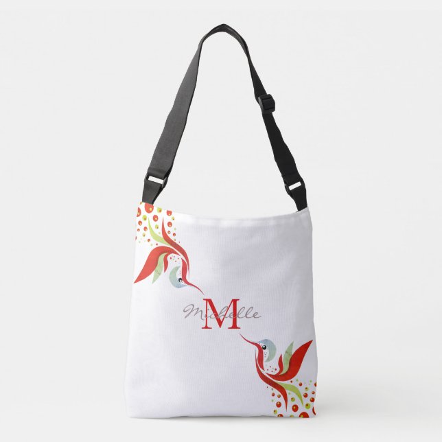 Colourful Watercolor Bird Monogram Personalized Crossbody Bag (Front)