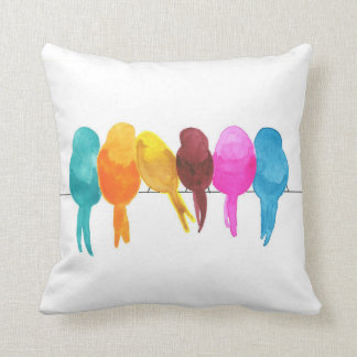 Colourful Watercolor Birds  Throw Pillow