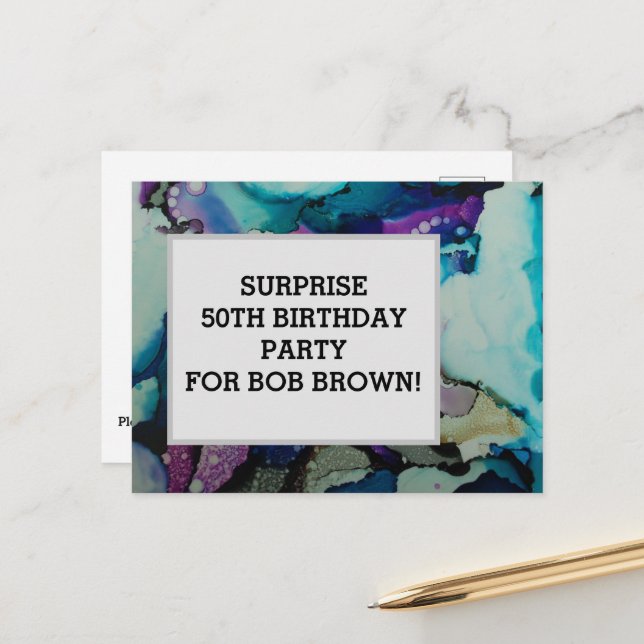 Colourful watercolor birthday postcard invitation (Front/Back In Situ)