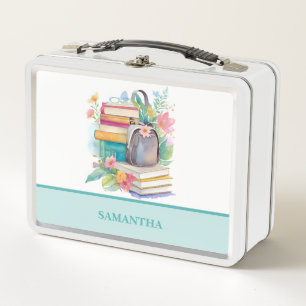 Colourful Watercolor Books and Backpack Metal Lunch Box