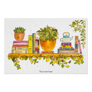 Colourful Watercolor Bookshelf Poster