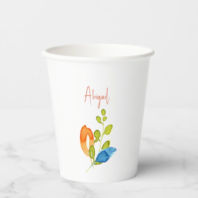 Colourful Watercolor Botanical Personalized Shower Paper Cups (Front)