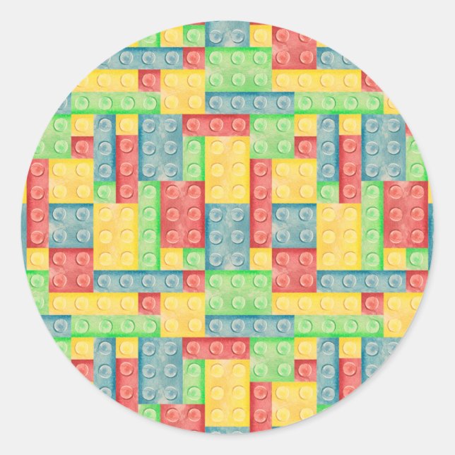 Colourful Watercolor Building Blocks Classic Round Sticker (Front)
