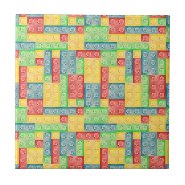 Colourful Watercolor Building Blocks Tile (Front)
