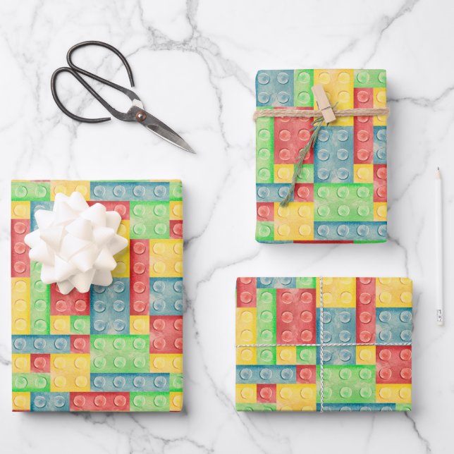 Colourful Watercolor Building Blocks Wrapping Paper Sheet (Front)