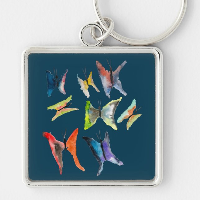 Colourful watercolor butterflies keychain (Front)