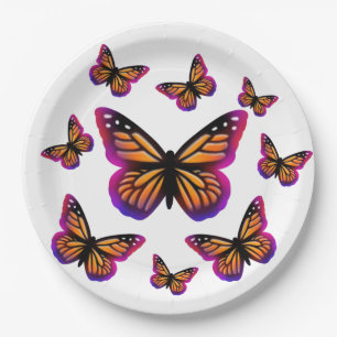 Colourful watercolor butterflies paper plate