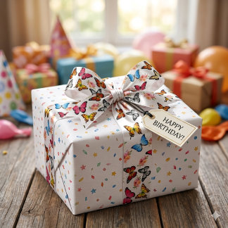 Colourful Watercolor Butterflies Satin Ribbon