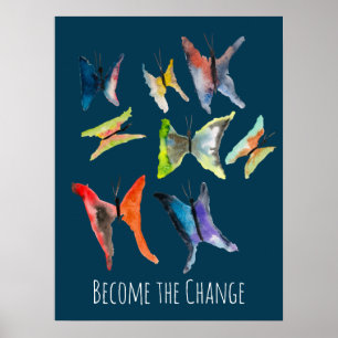Colourful watercolor butterflies slogan poster