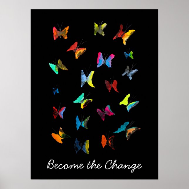 Colourful watercolor butterflies slogan poster (Front)