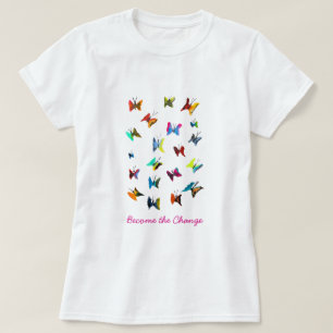 Colourful watercolor butterflies slogan T-Shirt