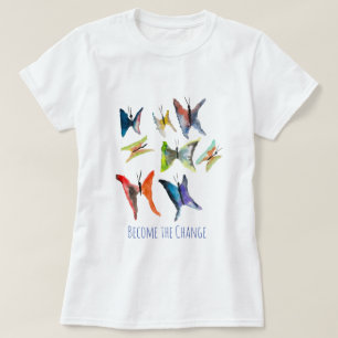 Colourful watercolor butterflies slogan T-Shirt
