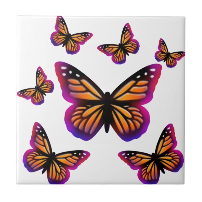 Colourful watercolor butterflies tile (Front)