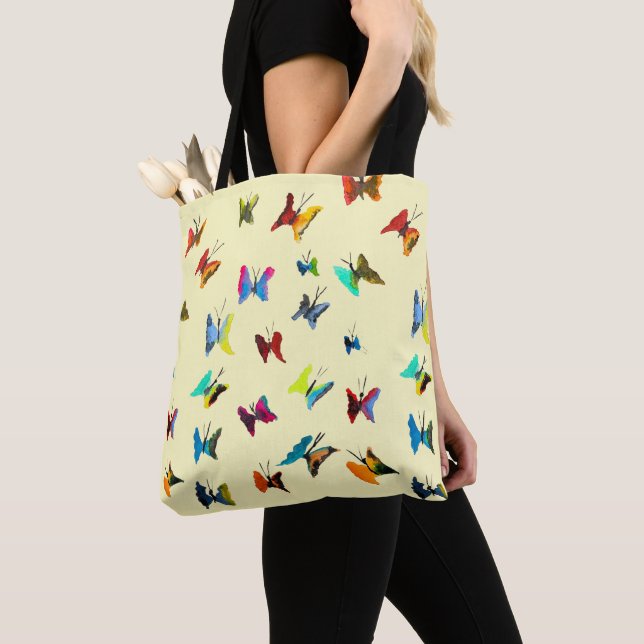 Colourful watercolor butterflies tote bag (Close Up)