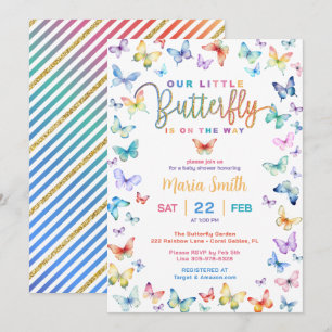 Colourful Watercolor Butterfly Baby Shower Invitation