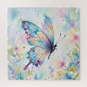 Colourful Watercolor Butterfly Floral Jigsaw Puzzle