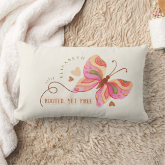 Colourful Watercolor butterfly motivational boho Lumbar Pillow