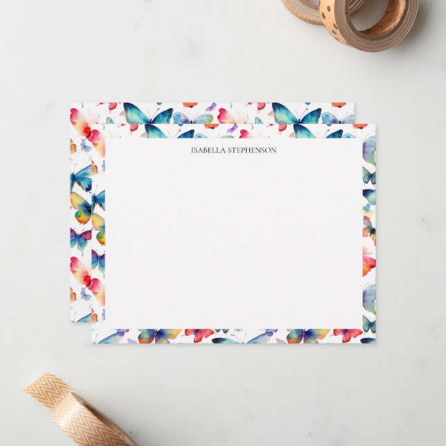 Colourful Watercolor Butterfly Pattern  Card (Front/Back In Situ)