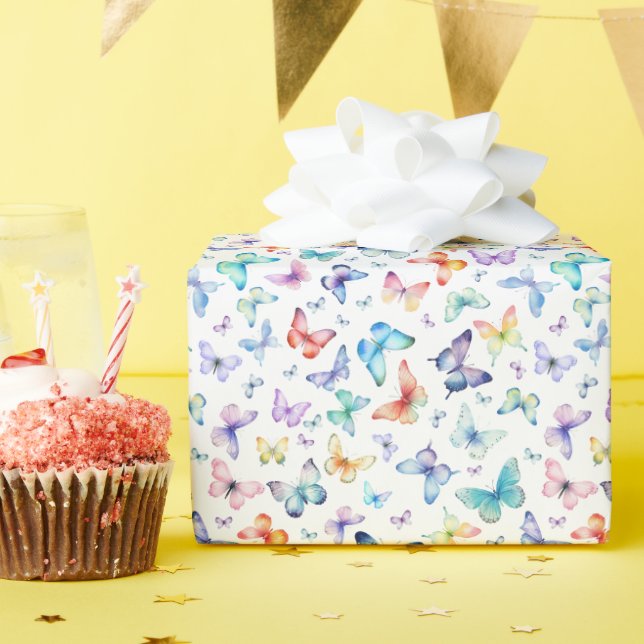 Colourful Watercolor Butterfly Pattern  Wrapping Paper (Birthday Party)