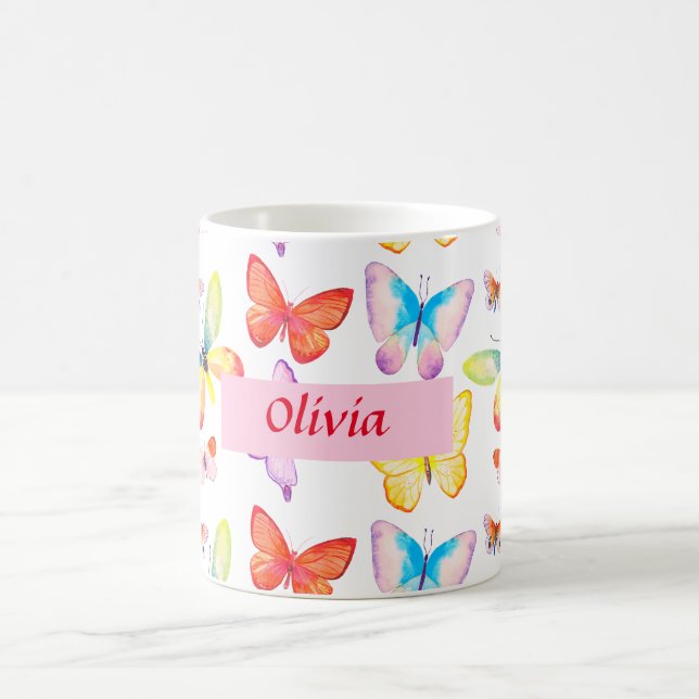 Colourful Watercolor Butterfly Personalized Coffee Mug (Center)