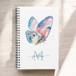 Colourful Watercolor Butterfly with Monogram Planner<br><div class="desc">A beautiful watercolor butterfly in vivid hues of blue, aqua, pink, orange and white reminds one of the beauty of nature found in these magnificent creatures. A modern text template is used to personalize with your name and monogram initial. When personalizing your name in the design template, leave the small...</div>