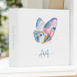 Colourful Watercolor Butterfly with Your Monogram Binder<br><div class="desc">A beautiful watercolor butterfly in vivid hues of blue, aqua, pink, orange and white reminds one of the beauty of nature found in these magnificent creatures. A modern text template is used to personalize with your name and monogram initial. When personalizing your name in the design template, leave the small...</div>