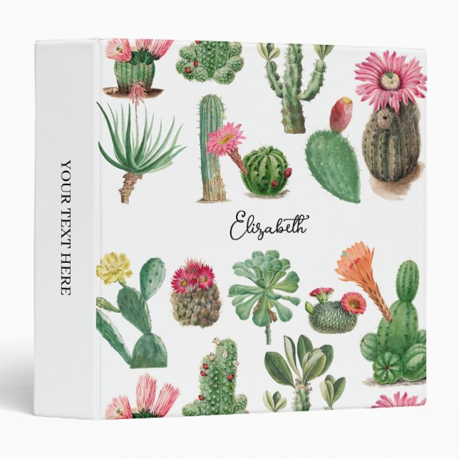 Colourful Watercolor Cactus & Succulents Flowers Binder (Front/Spine)