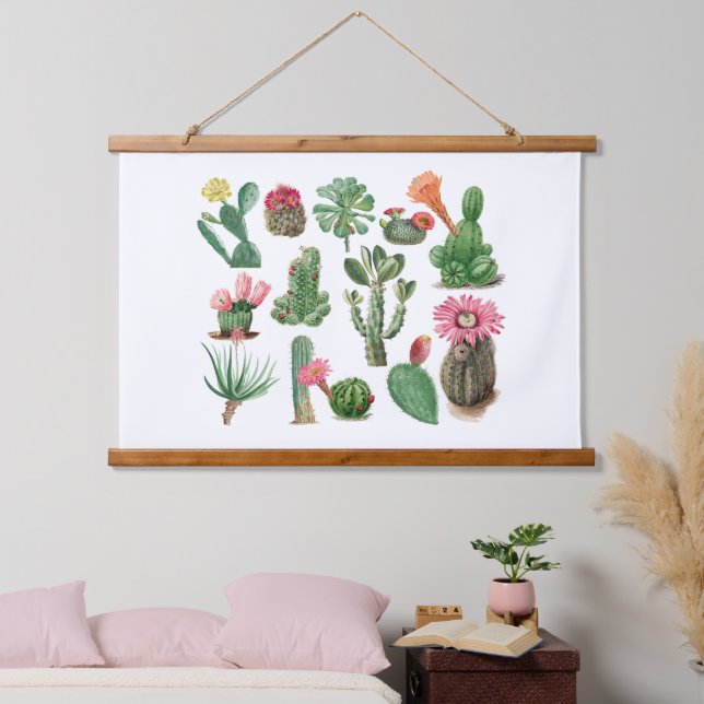 Colourful Watercolor Cactus & Succulents Flowers  Hanging Tapestry (Bedroom)