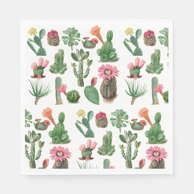 Colourful Watercolor Cactus & Succulents Flowers  Napkin (Front)
