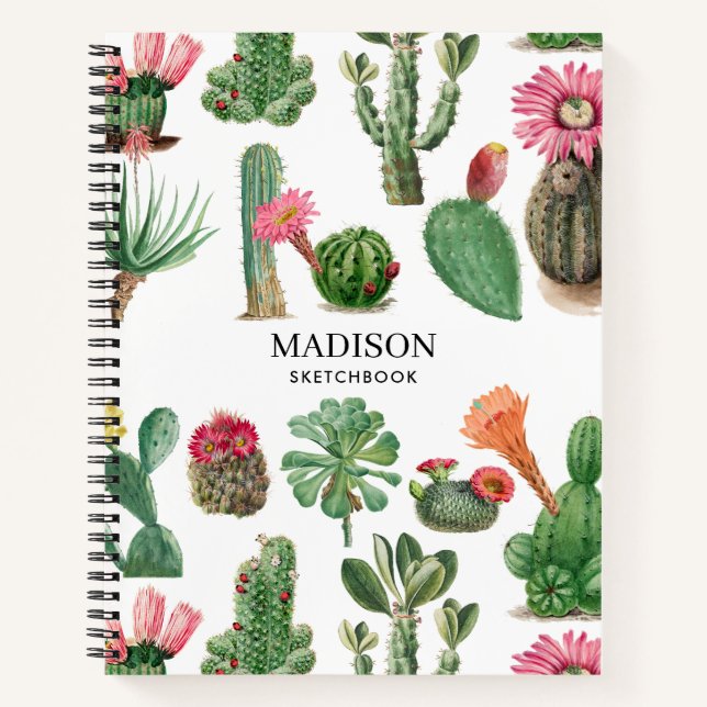 Colourful Watercolor Cactus & Succulents Flowers  Notebook (Front)