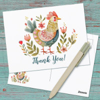 Colourful Watercolor Chicken Folk Art Thank You