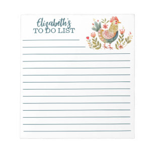 Colourful Watercolor Chicken Folk Art To Do List Notepad