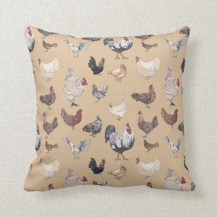 Colourful Watercolor Chicken Print Throw Pillow