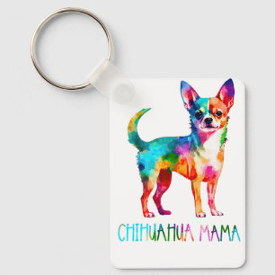 Colourful Watercolor Chihuahua Mama Dog Mom Chi Ch Keychain