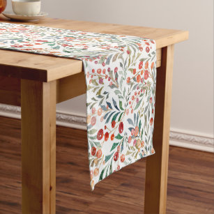 Colourful Watercolor Christmas Festive Floral Short Table Runner