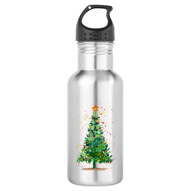 Colourful Watercolor Christmas Tree 532 Ml Water Bottle (Front)