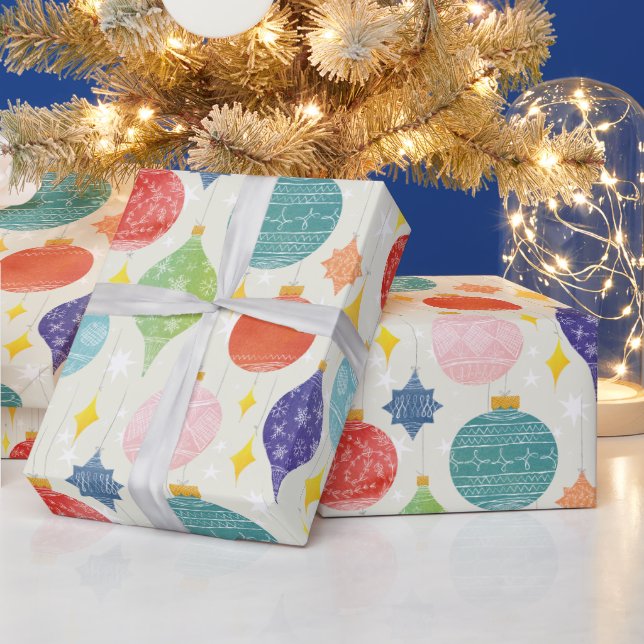 Colourful Watercolor Christmas Tree Ornaments Wrapping Paper (Holidays)