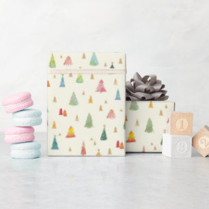 Colourful Watercolor Christmas Trees Holiday Wrapping Paper