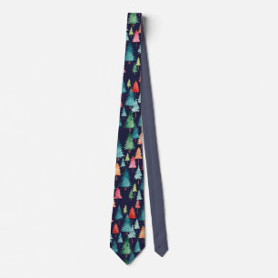 Colourful Watercolor Christmas Trees Personalized Tie