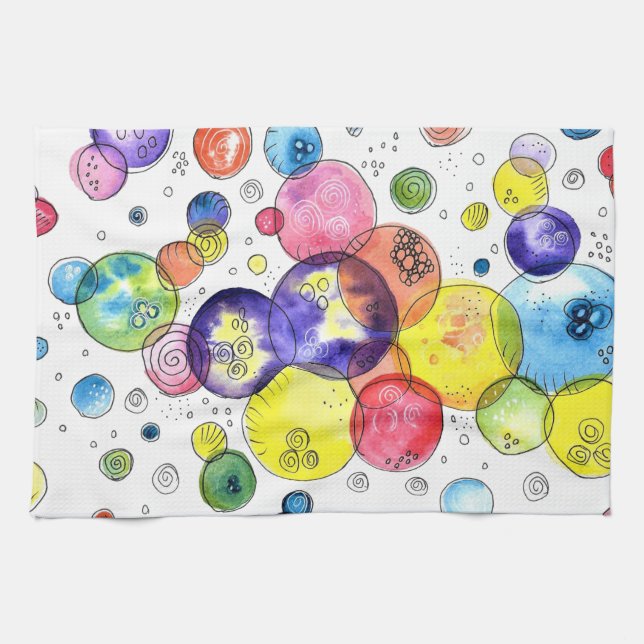 Colourful Watercolor Circles Abstract Kitchen Towel (Horizontal)