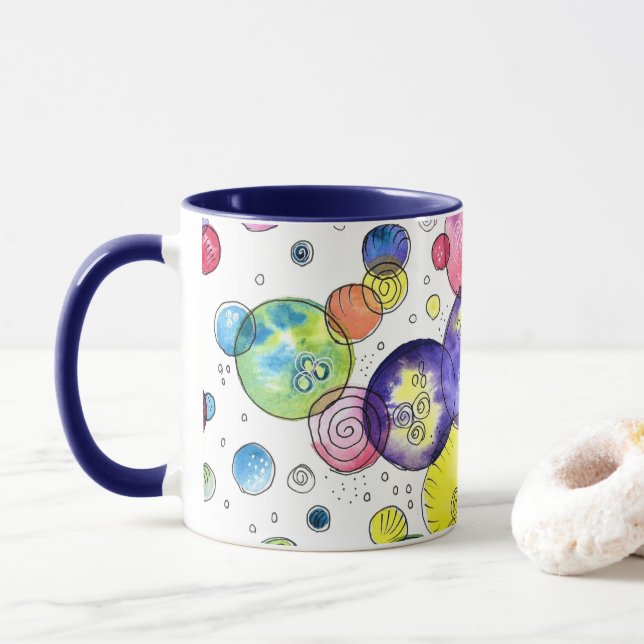 Colourful Watercolor Circles Abstract Mug (With Donut)