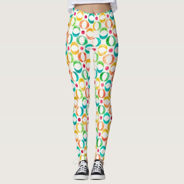 Colourful Watercolor Circles Pattern Leggings (Front)