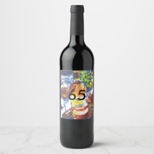 Colourful Watercolor Cocktail 65th Birthday Wine Label