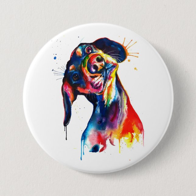 Colourful Watercolor Dachshund Button (Front)