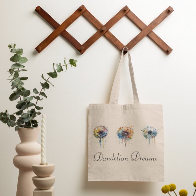 Colourful Watercolor Dandelion Dreams Customizable Tote Bag (Creator Uploaded)