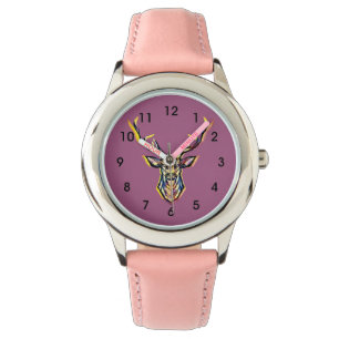 Colourful Watercolor Deer Head Art  Watch